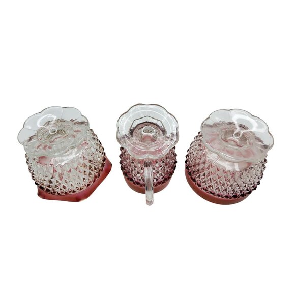 vintage 1960s indiana glass diamond point sugar creamer and condiment bowl - Picture 9 of 9